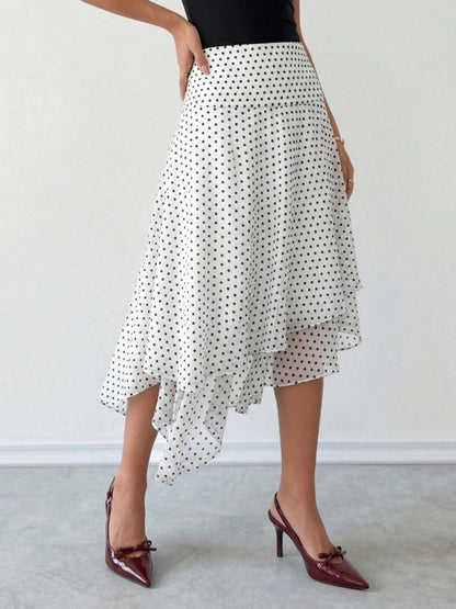 Polka Dots Irregular Hem Temperament Skirts