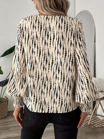 V-neck Leopard Print Loose Long-sleeved Casual T-shirt