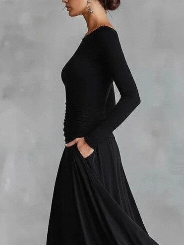 Patchwork Wrap Neckline Slimming Long Dress