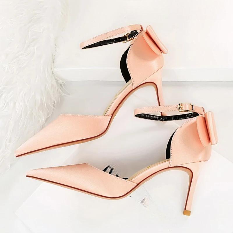 Satin Bow-knot High Heels Women Pumps for Sexy Wedding Stiletto Heels