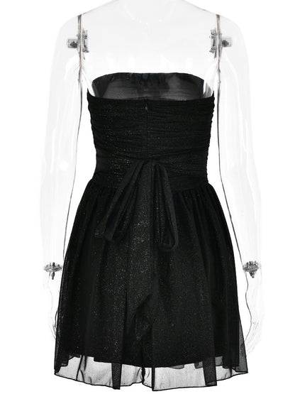 Party Dresses Red Strapless Bows Sleeveless Open Shoulder Semi Formal Dress