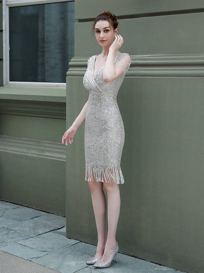 Sequin long fishtail evening dress
