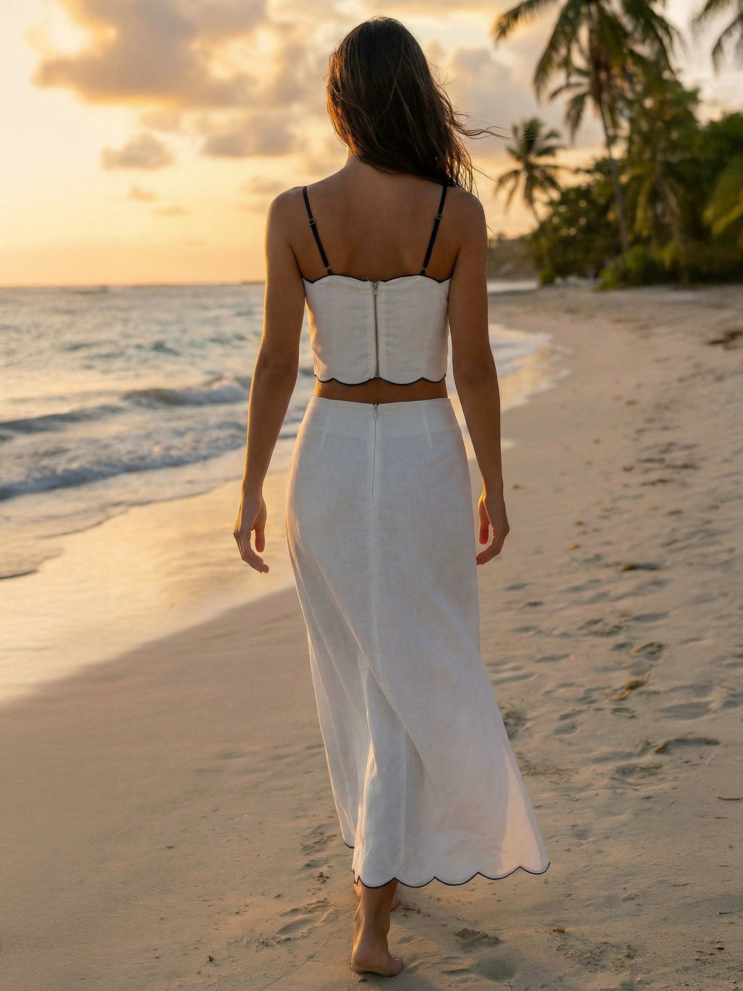 Scallop Trim Camisole Top And Maxi Skirt Matching Set For Women 2026