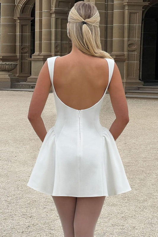 Boat Neck Sleeveless Drop-Waist Gathered Panel Fit-and-Flare Mini Dress