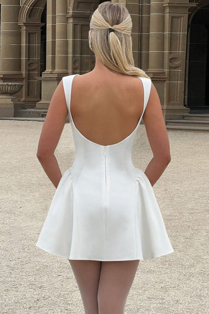 Boat Neck Sleeveless Drop-Waist Gathered Panel Fit-and-Flare Mini Dress