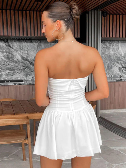 Pleated Skater Dresses Sleeveless Ruffles Sexy Flared Mini Dress