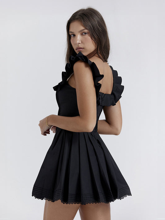 Little Black Dress Ruffles Square Neck Backless Graduation Party Mini Dresses