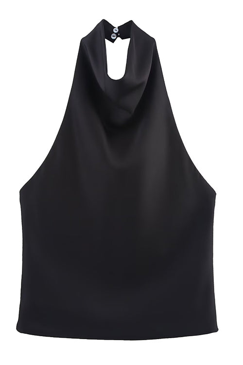Margovil Chic Halter Cowl Neck Sleeveless Satin Top