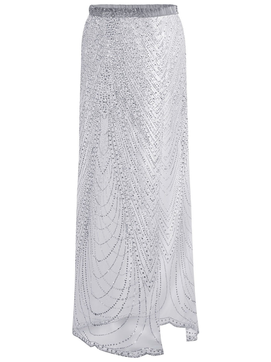 Beach Cover-up With Slits And Tie-up Shimmering Sequined Skirt