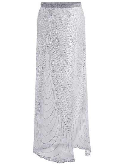 Beach Cover-up With Slits And Tie-up Shimmering Sequined Skirt