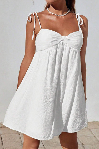 Tie Shoulder Sweetheart Crinkled Texture Babydoll Mini Dress