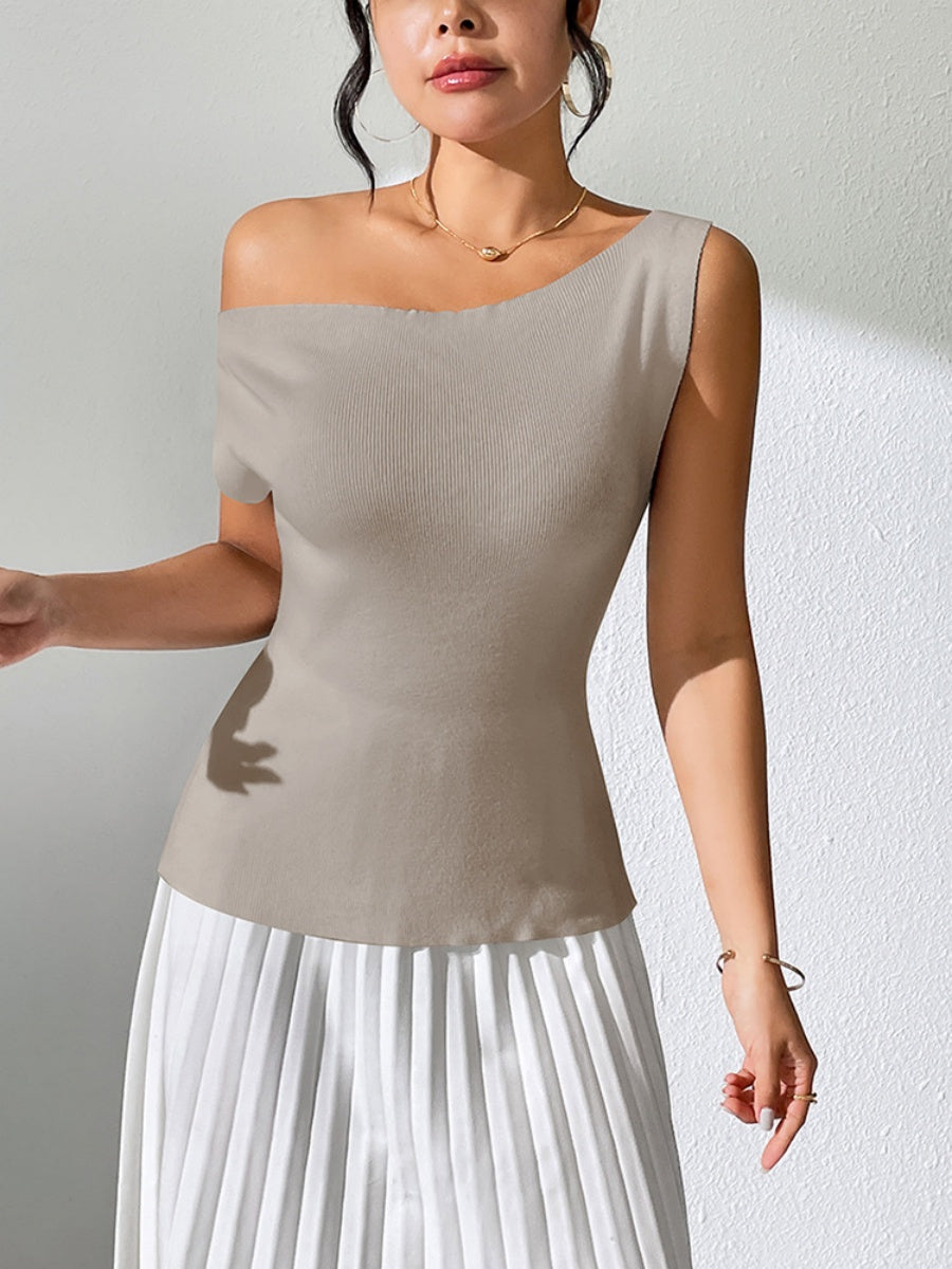 Knitting Irregular Sloping Shoulders Off Shoulder T-shirts