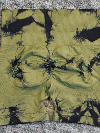 Seamless Tie-dye High-waisted, Tummy-flattening, And Butt-lifting Yoga Shorts
