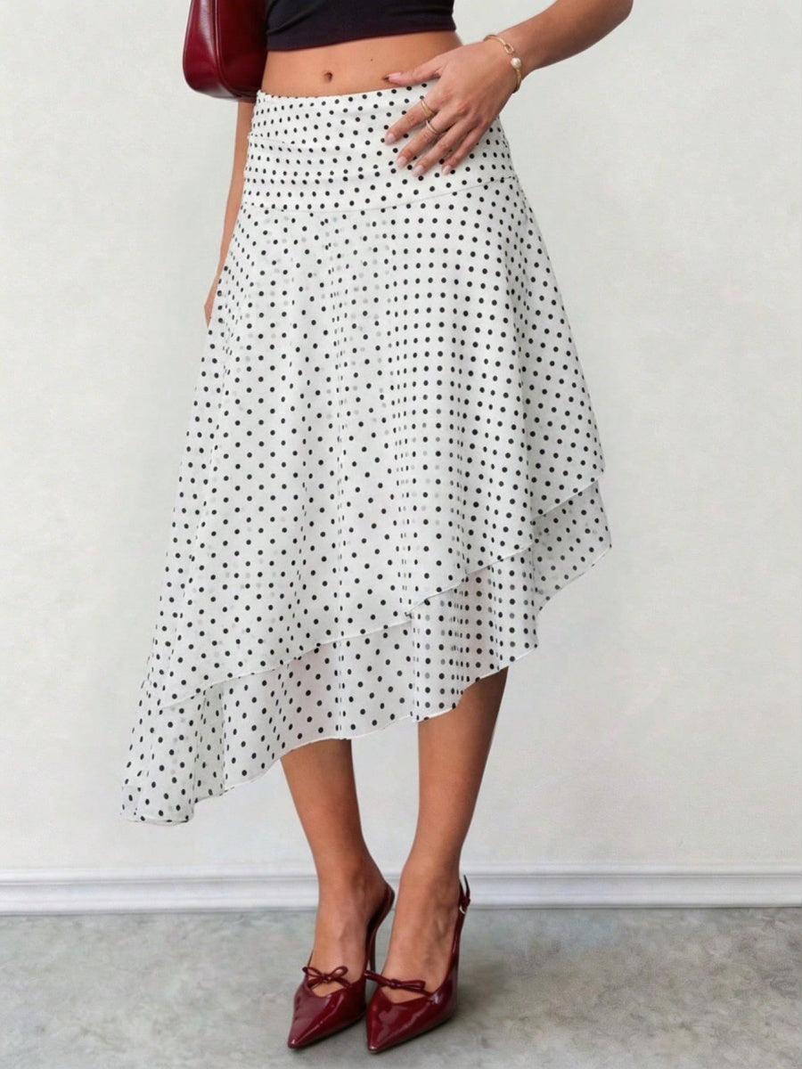Polka Dots Irregular Hem Temperament Skirts