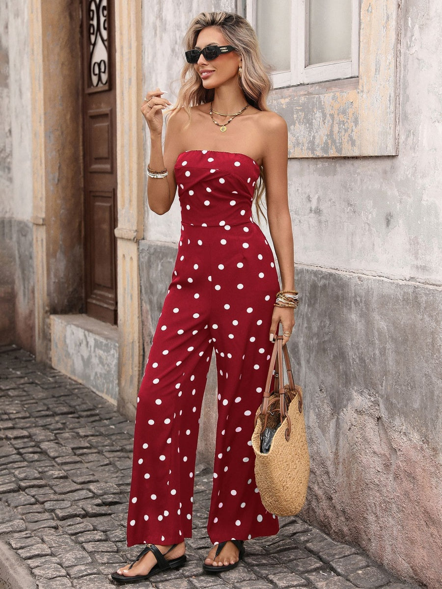 Retro Polka Dots High-waisted Wide-leg Pants Vacation Jumpsuits