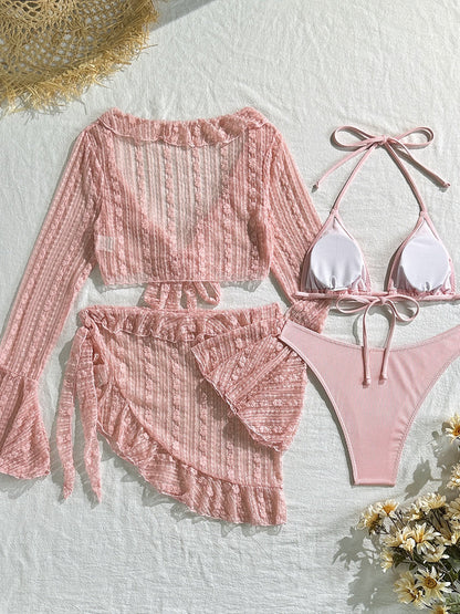 Sexy Lace Mesh Swimsuit Bikini Four-piece Set
