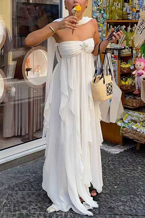 Margovil Sleeveless Open Back Ruffle Trim Slit Maxi Dress