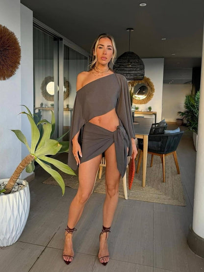 Beach Vacation Sun Protection Breathable Long-sleeved Top And Short Skirt 2-piece Sets