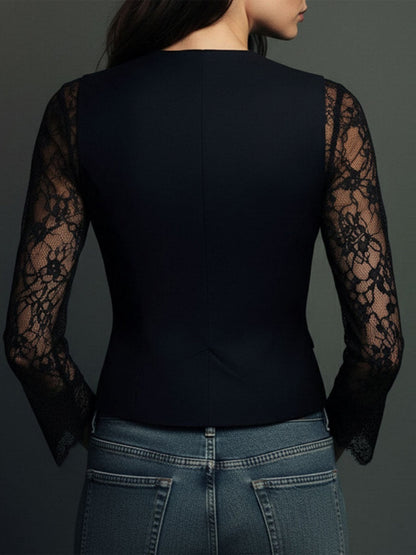 Lace Stitching V-neck Button Sexy Temperament Jackets