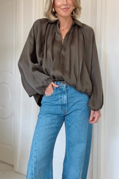 Margovil Lapel Batwing Sleeves Zip Up Bomber Jacket