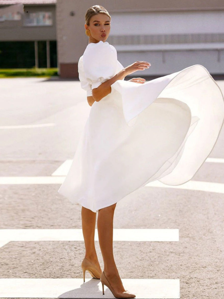 Big Swing Short Sleeve Solid Color Grace Midi Dresses
