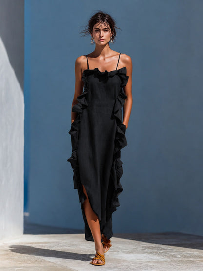 Resort-style Sleeveless Backless Long Dress With Ruffles