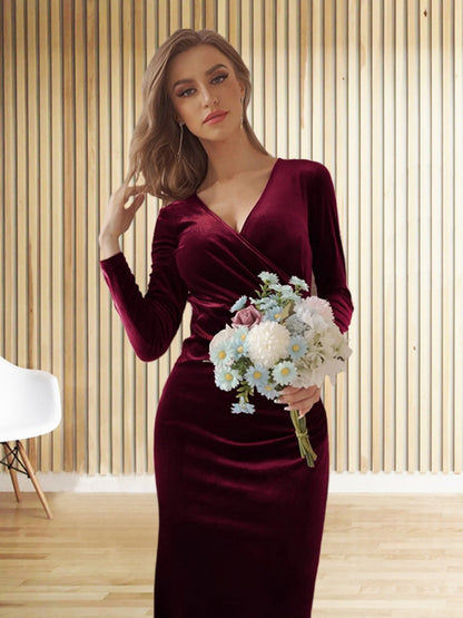 V-neck Velvet Maxi Dresses
