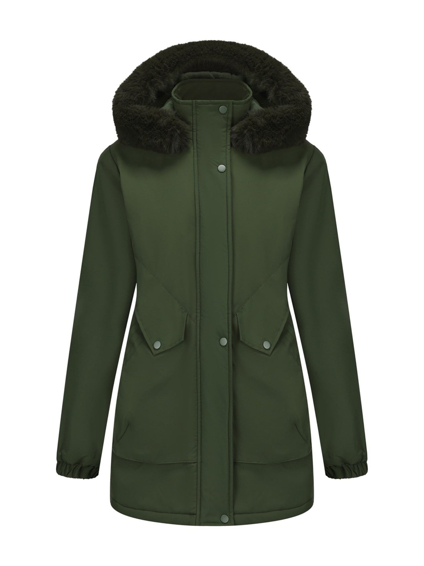 With Fur Collar Hooded For Warmth Drawstring Pocket Down Jacket
