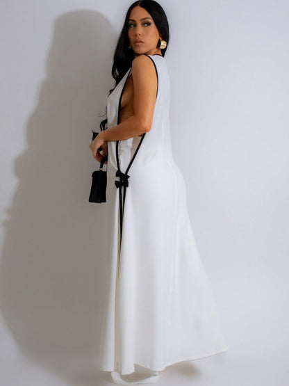 Sleeveless Butterfly Festival Long Vest Dress Wide-leg Pants Set 2-piece Sets