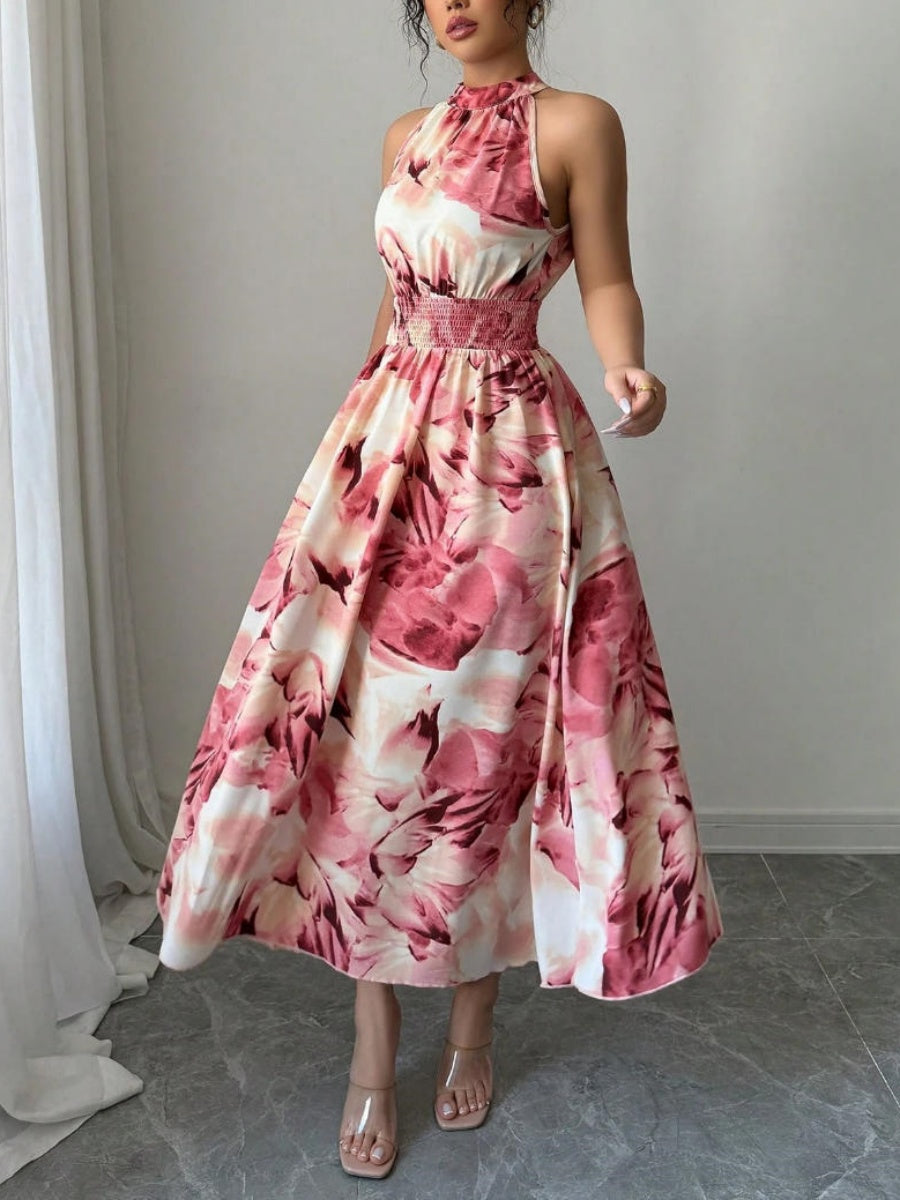 Printed Halter Sleeveless Vacation And Leisure Maxi Dresses