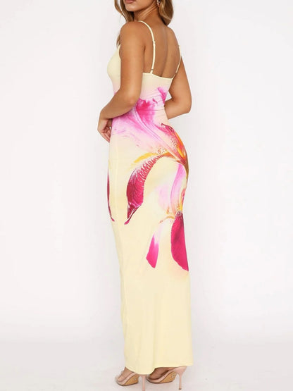 Liber Spring Women's Backless Abstract Maxi Dresses