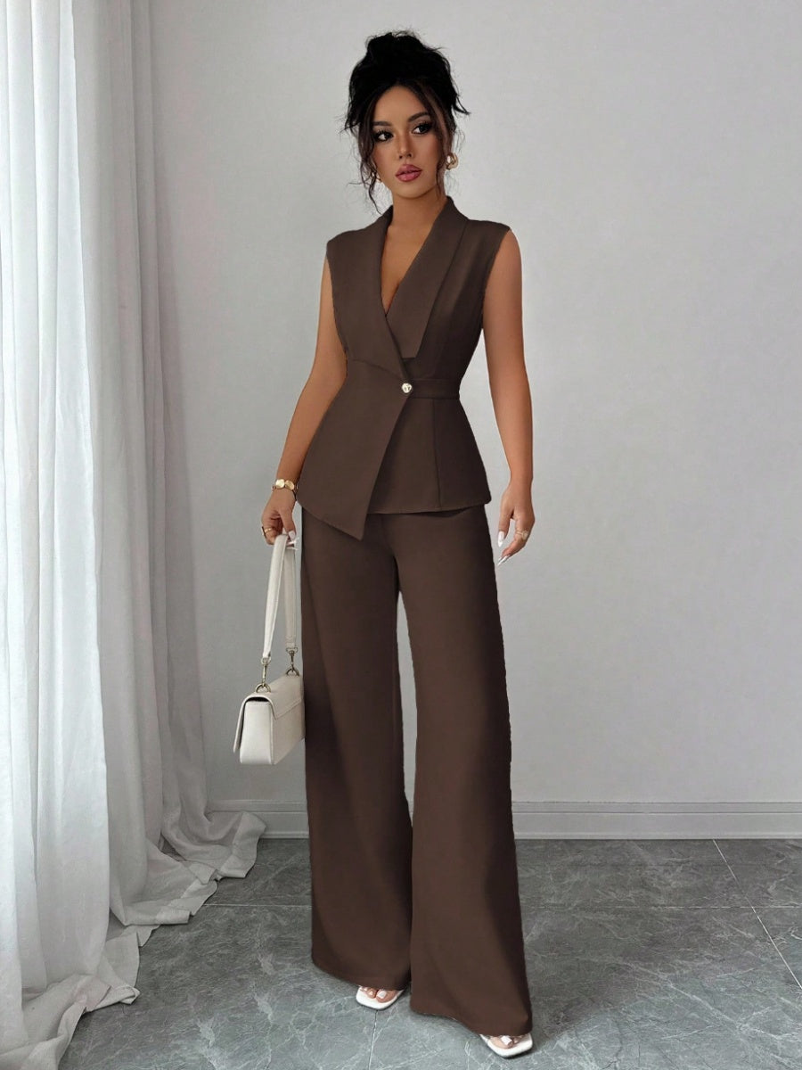 Commuting Sleeveless Suit Collar Vests Straight-leg Pants Set 2-piece Sets