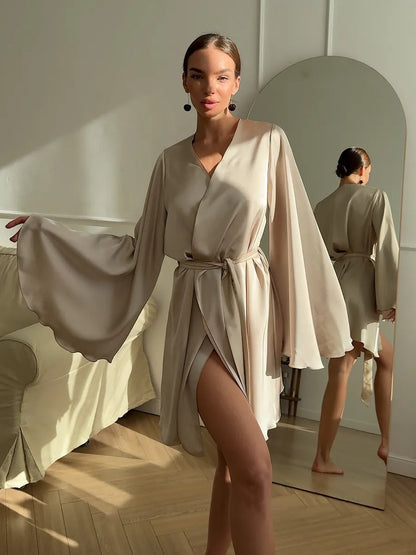 V-neck Thin Strap Nightgown Lazy Style Parties Mini&Short Dresses