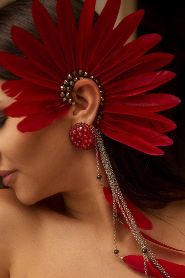 Gorgeous Red Feather Tassel Earrings