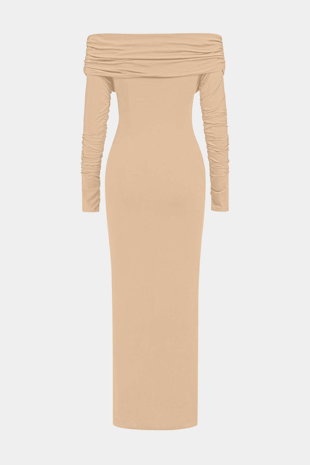 Off Shoulder Wrap Sweetheart Long Sleeve Center Drape Ruched Maxi Dress