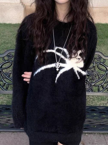 Plush Spider Print Baggy Sweater