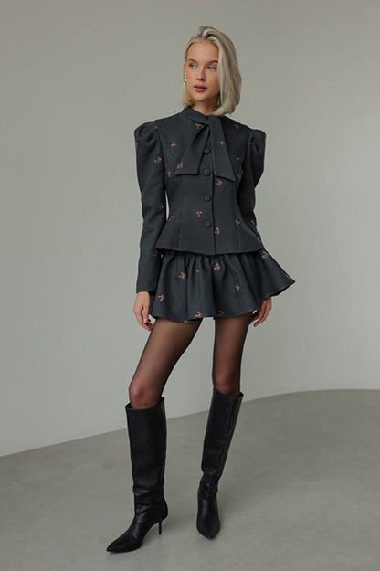 | Embroidered Blazer and Mini Skirt Set