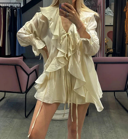 Ruffled Tie Top Shorts Two Piece Set