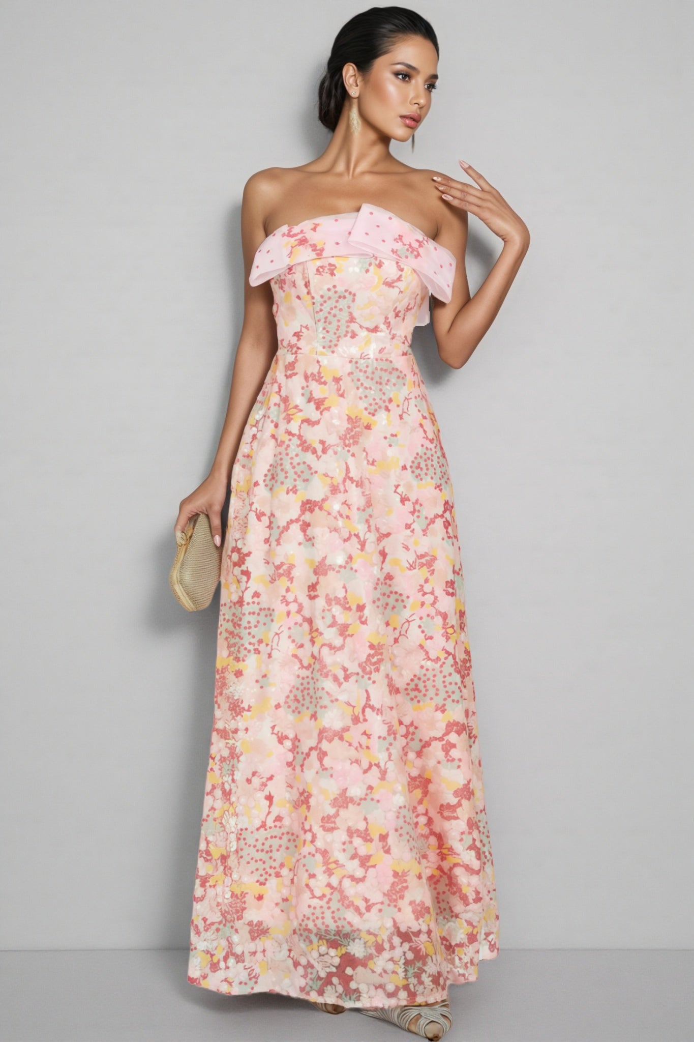 Nivenad Pink Sequin Bodycon Maxi Dress