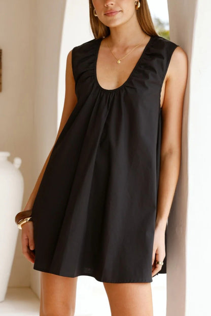 Fashionable Polka Dot Print U-neck Sleeveless Loose Mini Dress