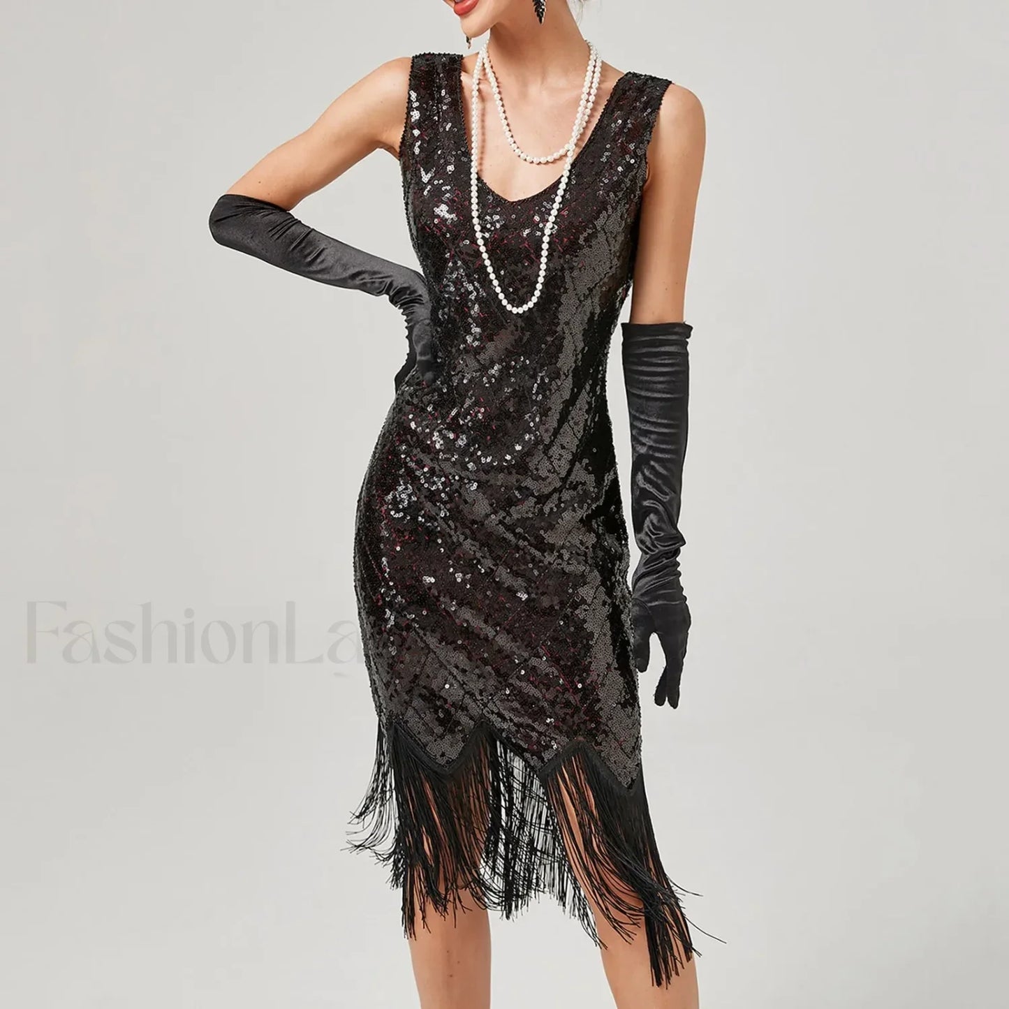 1920s Vintage Flapper Great Gatsby Party V-Neck Sleeveless Sequin Beaded Tassel Sun Vestidos Prom Dress