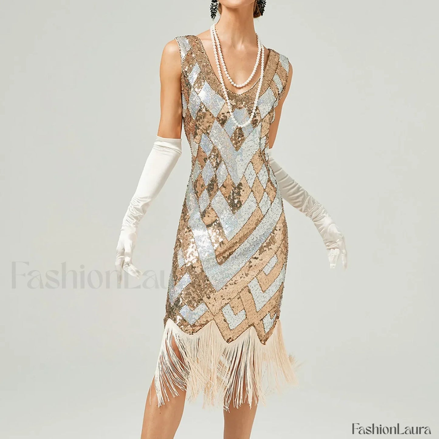 1920s Vintage Flapper Great Gatsby Party V-Neck Sleeveless Sequin Beaded Tassel Sun Vestidos Prom Dress