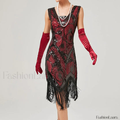 1920s Vintage Flapper Great Gatsby Party V-Neck Sleeveless Sequin Beaded Tassel Sun Vestidos Prom Dress