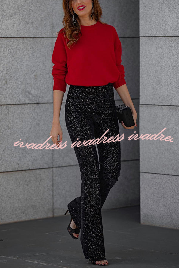 Diva Sequin High Rise Elastic Waist Flare Pants
