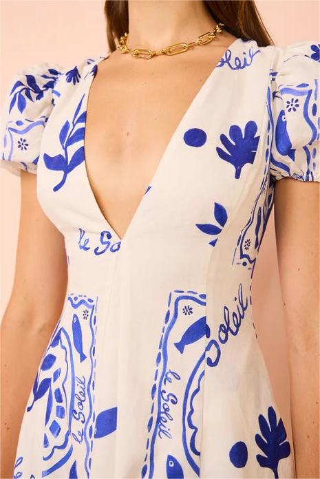 Floral V-Neck Puff Sleeve Midi Dress