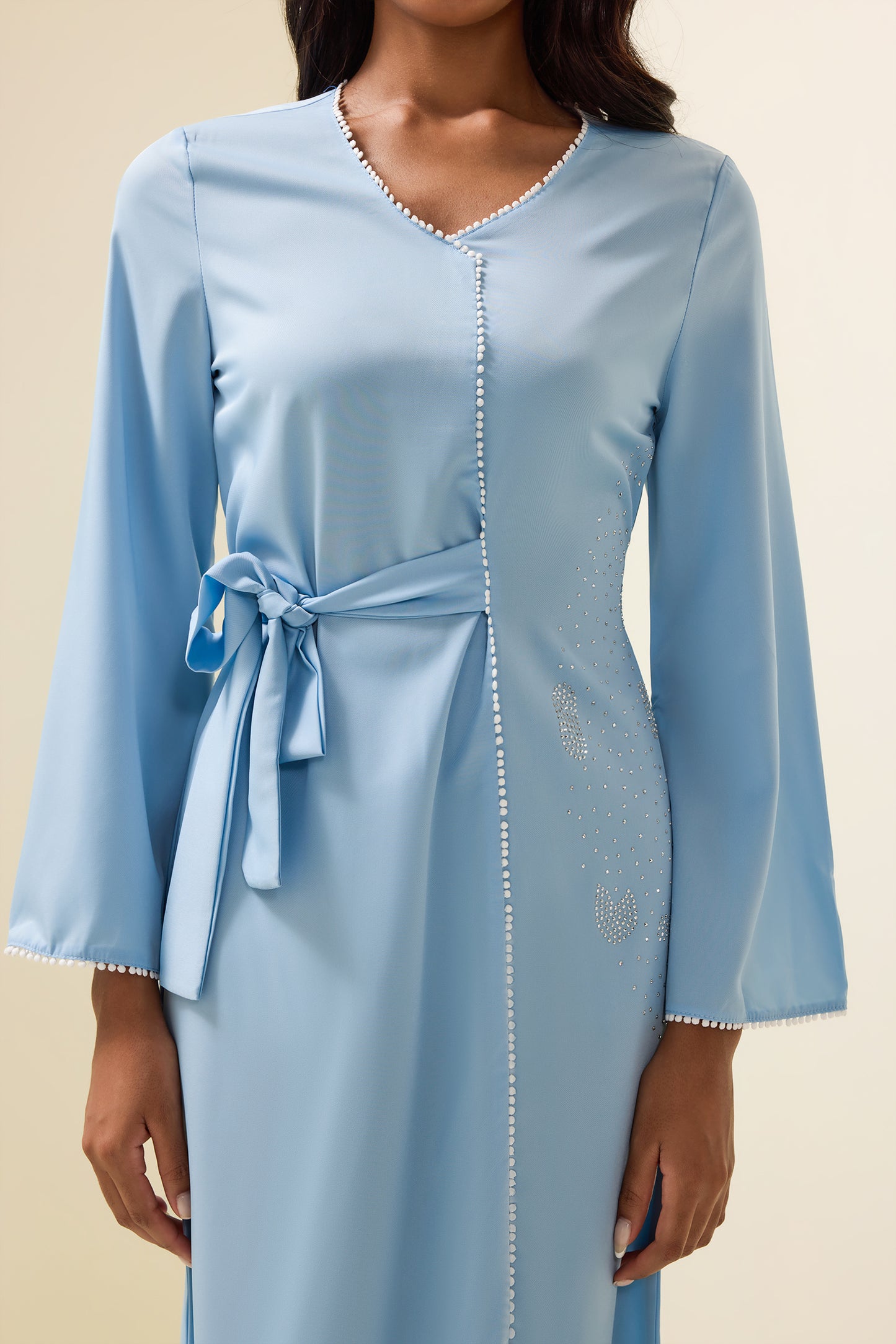 Solid Rhinestone Lace-Up Midi Dress