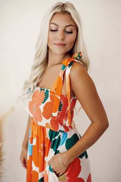 vibrant orange floral maxi dress