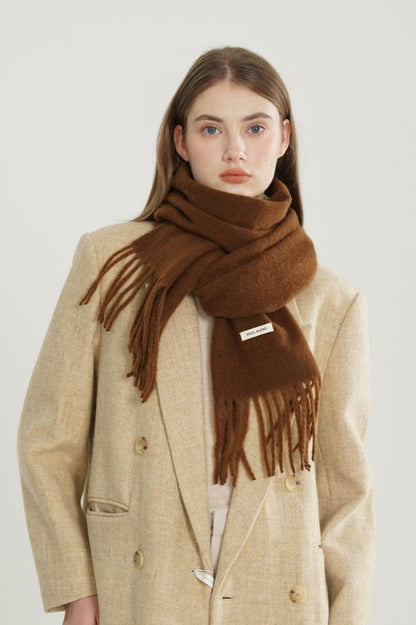 Solid Woven Fringe Wool Blend Scarf