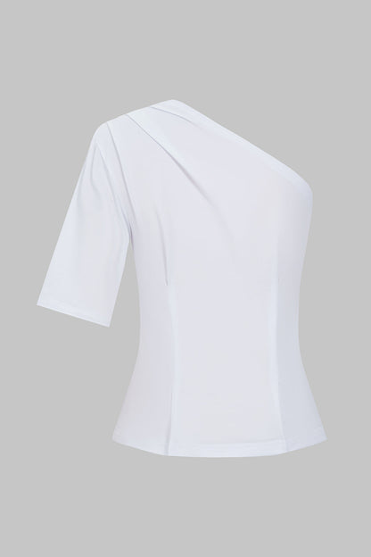 Sloid Ruched One Shoulder T-Shirt