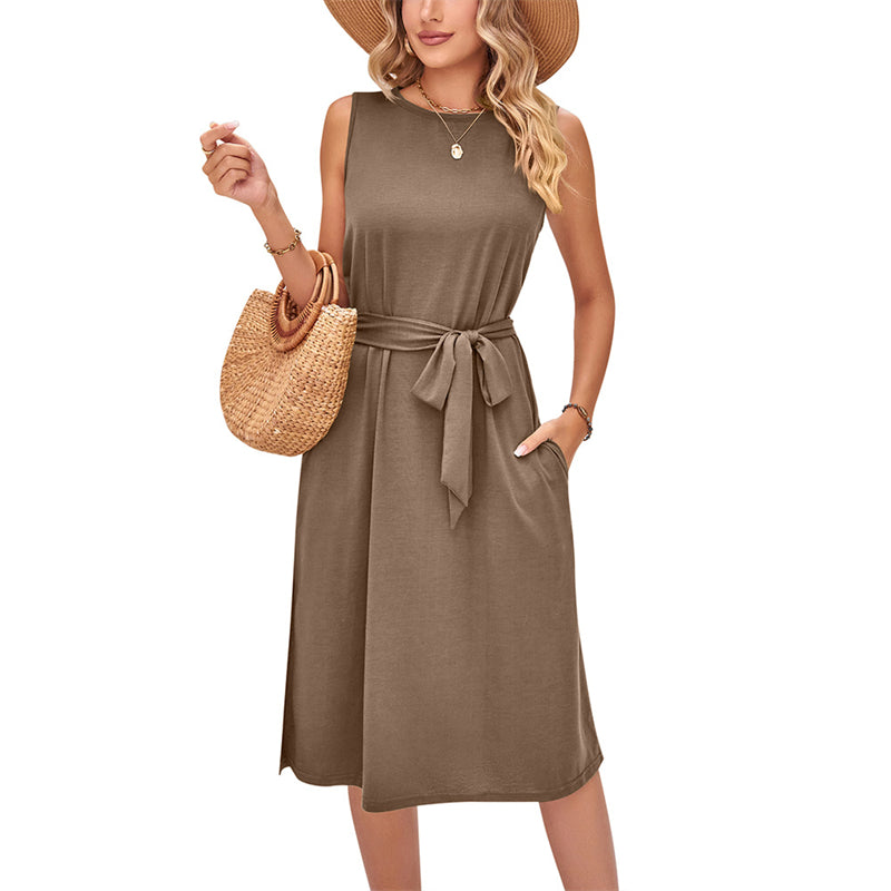 Solid Color Sleeveless Midi Dress in Multiple Colors